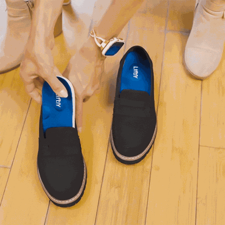 Liftly 4D Cloud Cushioning insoles being fitted into everyday shoes